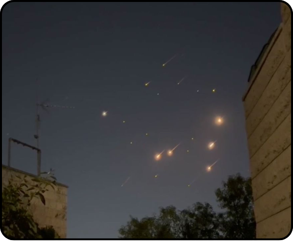 missiles streaking across the sky over Jerusalem