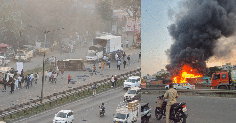 नवले ब्रिजवर भीषण अपघात, कंटेनर व इतर वाहनांना लागली आग